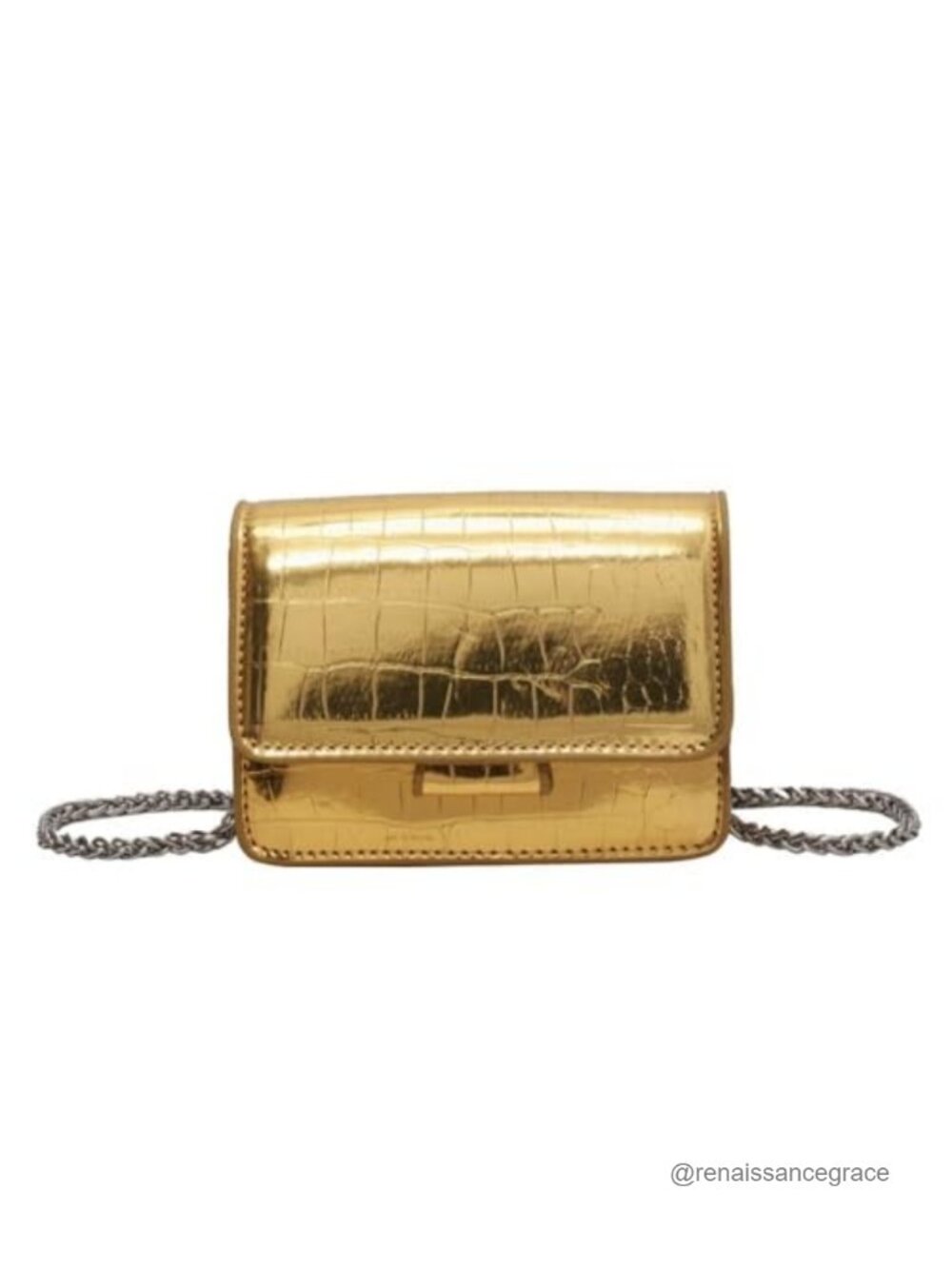 Metallic Silver PU Leather Mini Crossbody Purse Glitter Clutch with Detachable